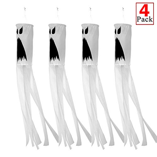 PINCHUANG 4 Pack 40 Inch Halloween Windsocks Flag Halloween Ghost Windsock Flag Outdoor Hanging Decoration for Halloween Front Yard Patio Lawn Garden Party Decor