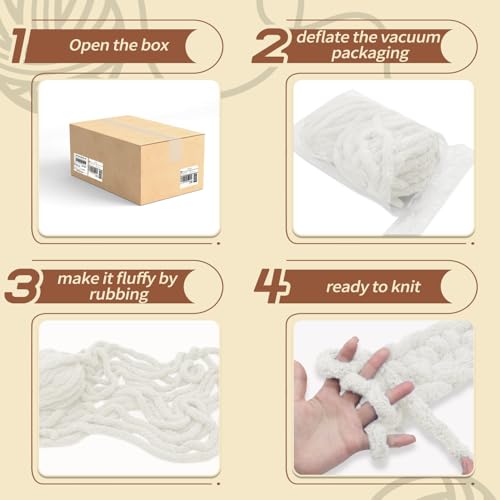 Image of 8 Pack Jumbo Chunky Yarn for Crocheting, Thick Fluffy Chunky Chenille Yarn for Hand Knitting, Soft Plush Yarn for Blanket, Home Decor and Pet Bed, Cream