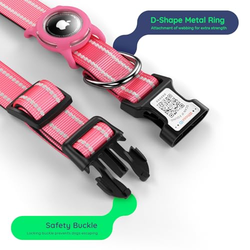 WhoseID Reflective Dog Collar with AirTag Holder, Waterproof Dog Collar with QR Code, Heavy Duty Adjustable Pet Collar for Small Medium Large Dogs, Rose - Image 6