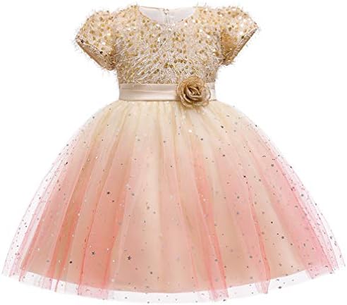 JIANLANPTT Toddler Baby Girls Kids Dot Print Wedding Bowknot Lace Tulle Tutu Princess Pageant Dress Beige 5-6 Years
