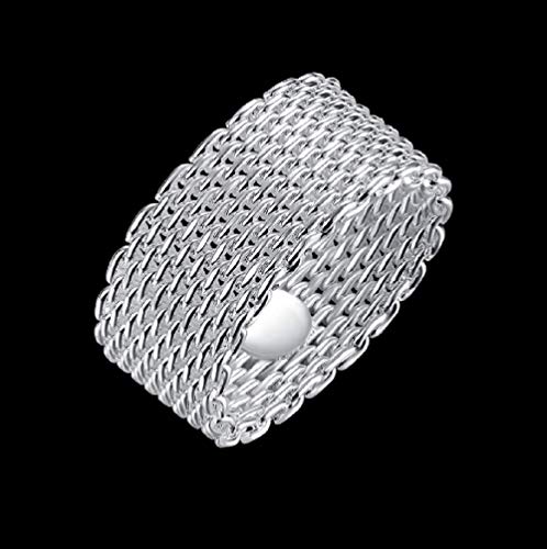 Wenbin 925 Sterling Silver Gold-Plated Fashion Wide Korean Woven mesh Ring Fashion Ladies Stainless Steel Ring Wedding Ring Size6-103