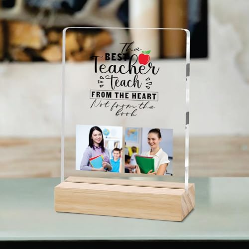 Image of Giftplease Best Teacher Plaque | Personalized Photo Frame with Wooden Stand | Appreciation Gift for Teachers | Teacher's Day Retirement Farewell Gift (Custom Photo & Text CTH 04