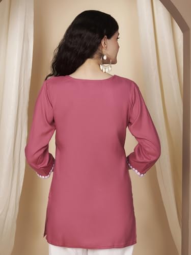 Image of Short Kurti for Women for Jeans, Chikankari Kurtis for Ladies, Lakhnavi V- Neck Women's Tunic Design Kurta, Floral Kurtas & Tunics for Woman
