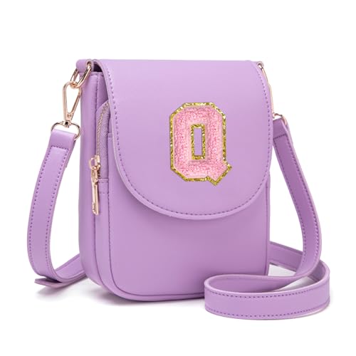 Image of Viverte Crossbody Purse for Teen Girls Small Initial Cell Phone Toddler Purse Leather Triple Compartment Crossbody Bags