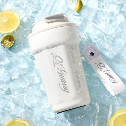SUMFGO 16 oz Vacuum Insulated Tumbler 316 Stainless Steel Travel Mug with Lid Spill-Proof Coffee Cup for Hot & Cold Drinks Tea & Beer (White)