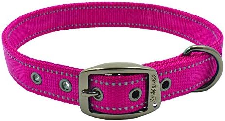 Max and Neo MAX Reflective Metal Buckle Dog Collar - We Donate a Collar to a Dog Rescue for Every Collar Sold (Medium, Pink)