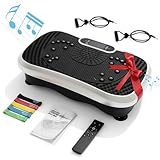 Pedana Vibrante per Allenamento a Casa, Workout e Massaggio, Pedana Fitness Oscillante con 5 Elastici Fitness, 99 Livelli di Intensità e Altoparlante Bluetooth 5.1, Vibration Plate Exercise Machine