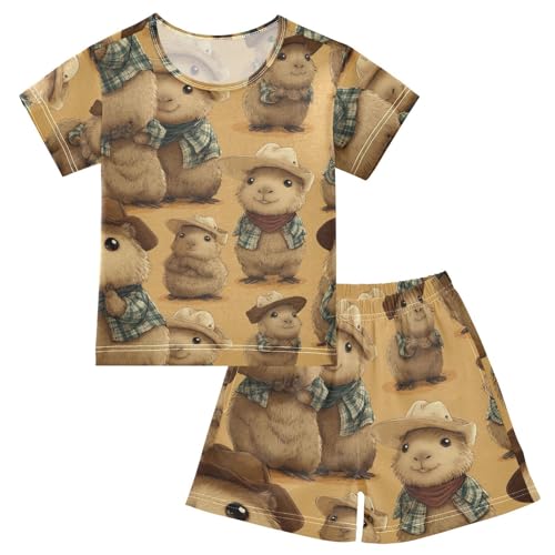 Pajama Short Sets Cute Guinea Pigs Pattern Soft Cotton Summer Sleepwear 2 Piece PJS Size 5-14T
