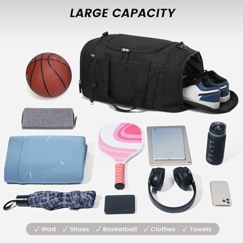 Image of Vorspack Gym Bag for Men - 18 Inches Small Duffle Bag for Travel Lightweight Duffel Bag with Shoe Compartment Personal Item Travel Bag Weekender Bag for Travel Sports Gym - Black