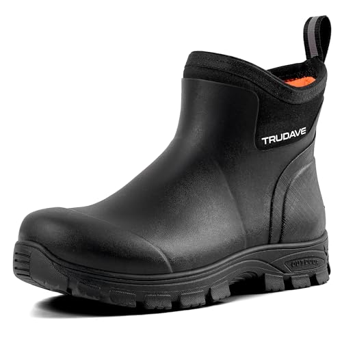 Trudave Men's Rain Boots Waterproof Garden Shoes, Ankle Rubber Work Boots, Camp Outdoor Snow Mud Boots for Farming, Hunting, Lawn Work, Size 7-14