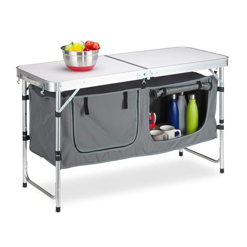 Generisch Table de Camping Pliable 120 x 47 cm Avec Hauteur Réglable – Aluminio y MDF (Gris/Argent)