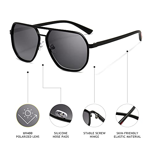 Sungait Polygon Aviator Sunglasses For Men Polarized Trendy Square Sun Glasses Retro Pilot Shades Uv Protection (Black/Gradient Grey & Amber/Brown, 60) #TOP2