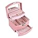 Produktbild Schmuckkästchen, 3 Ebenen, mit Spiegel und Griff, für Halsketten, Ringe, Armbänder, Rosa