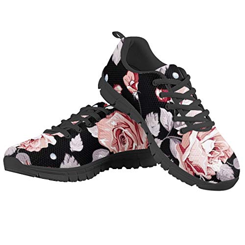 Amzbeauty Baskets de sport légères en maille antidérapante pour femme - Noir - fleur, 39 EU Cover