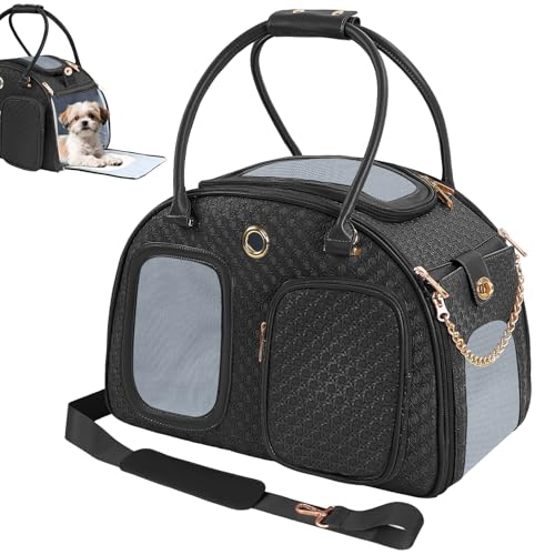 Dog Purse Carrier for Small Dogs, TSA Airline Approved Pet Tote Bag, Fashion Soft-Sided Puppy Carrier Purse with Pockets for Travel, Daily Outings (Black, 16.1inch x 8.7inch x 12inch)