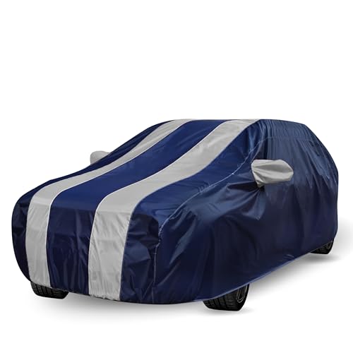 Image of Auto Hub Car Cover Compatible with Kia Seltos (Model-2026-Till Date) with Mirror Pocket, Water Resistant, Triple Stitched, Seltos Car Cover- Navy-Silver