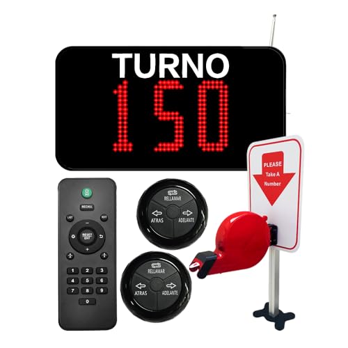 CYSSJF Sistema de Turnos y Gestión de Cola |3 Dígitos Turnomatic Pantalla+1 Dispensador de Numeros Turno +2 Botón+1 Mando| Su Turno Digital, Llamada en Español