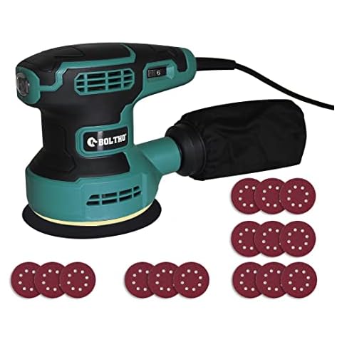Orbital Sander, BOLTHO 125MM 13000RPM 6 Variable Speed Random Orbital Sander, 15Pcs Sandpapers, Efficient Dust Collector, Ideal for DIY, Sanding Down & Finishing Wood Cover