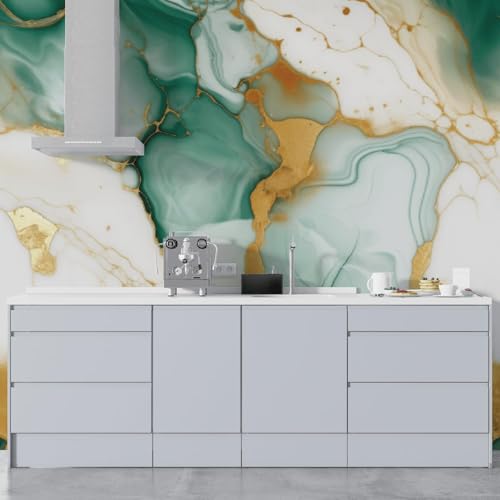 Image of VOLITO Marble Wallpaper Self Adhesive Peel & Stick Wall Sticker 60x200cm | Waterproof Oilproof Kitchen Backsplash & Furniture Vinyl Wallpaper, Easy to Apply & Clean (V-New Geen Gold)