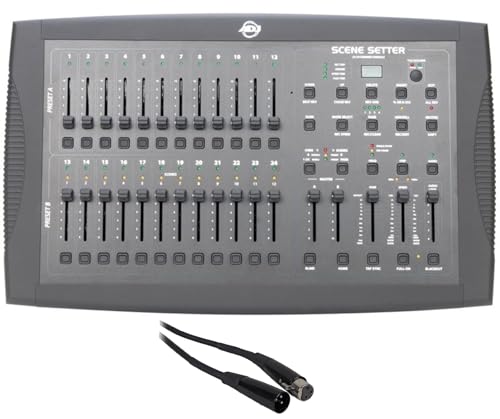 American DJ Lighting Control Bundle with SCENE-SETTER 24 DMX Dimming Console 24-Channel Scenes and Chases, Music Sync, Fog Trigger Input, Rockville RDX3M25 25 ft OFC DMX Cable (2 Items)