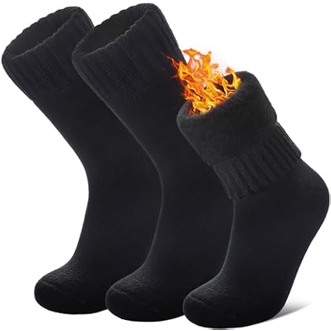 LANLEO Women Men Thermal Socks Warm Winter Extra Thick Insulated Heated Ski Crew Boot Socks for Cold Weather 3 Pairs Black,Large Cover