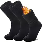 LANLEO Women Men Thermal Socks Warm Winter Extra Thick Insulated Heated Ski Crew Boot Socks for Cold Weather 3 Pairs Black,Large