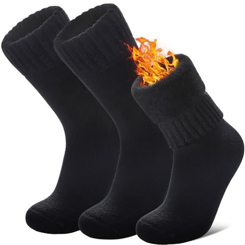 LANLEO Women Men Thermal Socks Warm Winter Extra Thick Insulated Heated Ski Crew Boot Socks for Cold Weather 3 Pairs Black,Large