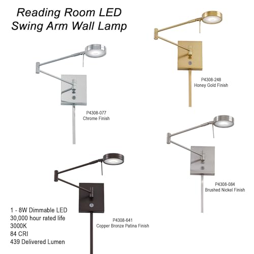 Image of GEORGE KOVACS P4308-084 George's Reading Room LED Swing Arm Wall Lamp, 1-Light, 8 Total Watts, 6.25-in H x 13.75-in W, Brushed Nickel