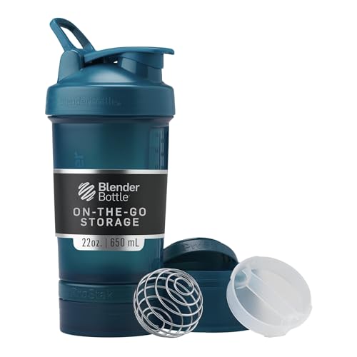 BlenderBottle Shaker Bottle with Pill Organizer and Storage for Protein Powder Classic V2 ProStak System 22-Ounce Ocean Blue
