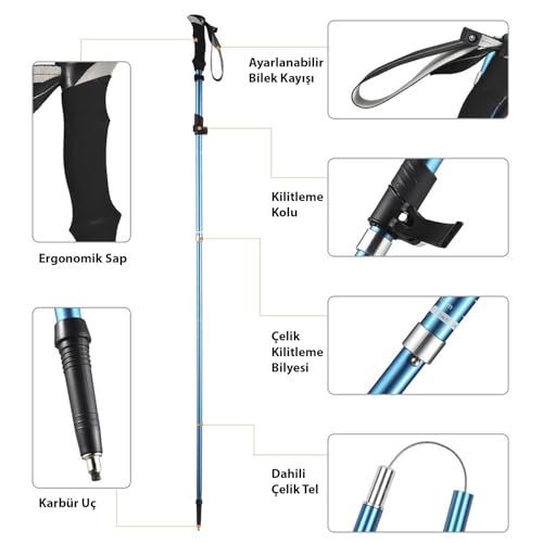 HyMark Trekking Hafif Katlanabilir 105-125cm Dağcı Doğa Kamp Yürüyüş Tırmanma Batonu
