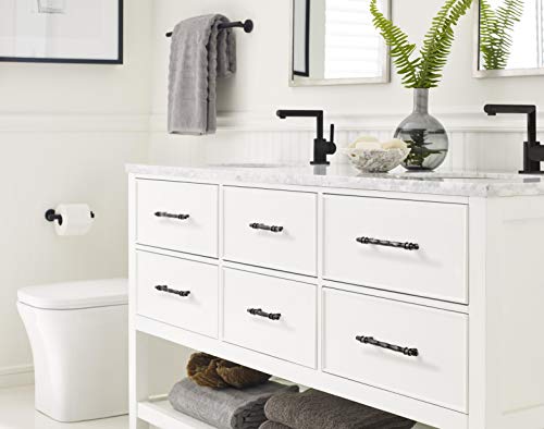 Image of Amerock 3-3 /4 inch Carrione Marble Black /Black Bronze Drawer Pull | 3-3 /4 inch (96mm) Center-to-Center Mounting Distance and 6-5 /16 inches Overall Length, Durable Zinc Cabinet Hardware