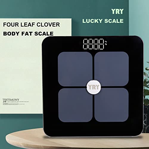Yry Smart Body Weight Scale Four-Leaf Clover Lucky Scale Bathroom Bluetooth Weight Scale 6Mm High Tempered Glass Large Clear Led Screen 0.44-396Lbs/200G-180Kg - Black #TOP5