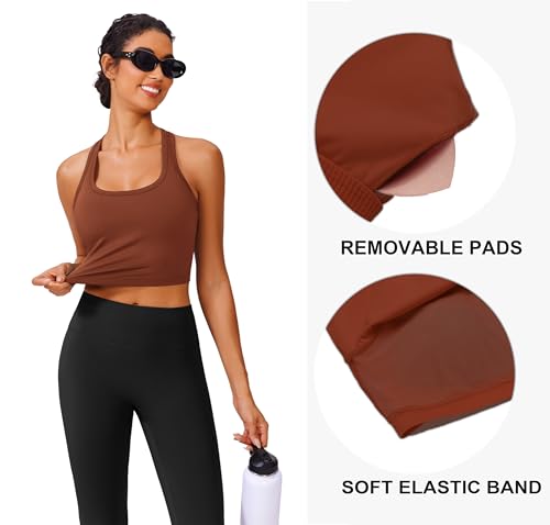 Image of PINSPARK Sports Bra Longline Racerback Tank Tops for Women Padded Workout Yoga Top