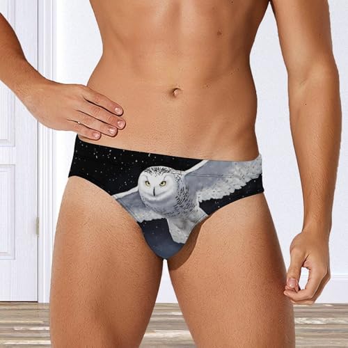 Flying Snowy Owl Printed Swim Briefs for Men Sexy Bikini Swimwear Elastic Beach Trunks Bathing Suit2
