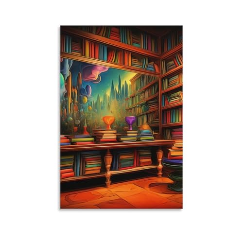 Pintura poster de estante de libros cuadros decorativos para pared de salon y hogar