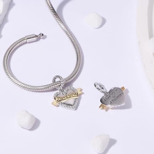 925 Sterling Silver Charms fit Pandora Charms Bracelet I Love You Mom Daughter Grandma Nana Wife Friends Heart Charm Bead for Christmas Mother's Day Valentines Gift3
