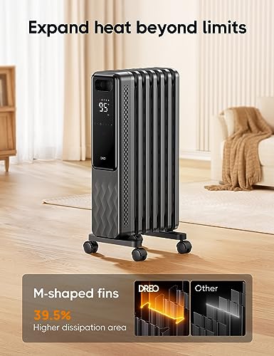 Image of DREO Oil Filled Radiator Heater, 1500W Radiant Heater with Remote Control, Child Lock, 4 Modes, 24h Timer, Overheat & Tip-Over Protection, 24h Timer, Digital Thermostat, Space Heaters for Indoor Use