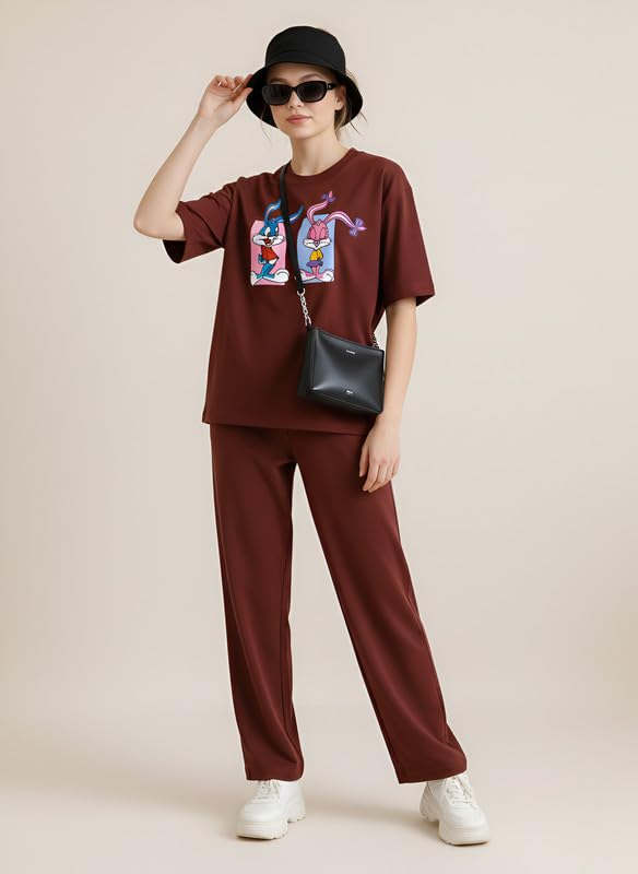 Image of My Swag Women Casual Nightwear Co-Ord Set | Soft Cotton T-Shirt & Pajama with Cartoon Print | Home Wear & Sleep Wear for Ladies