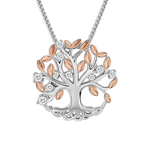 THEHORAE Cadeaux de fête des mères Collier Pendentif pour Femme Or Rose Arbre de Vie des Pendentif Bijoux Cadeau d'anniversaire Cover
