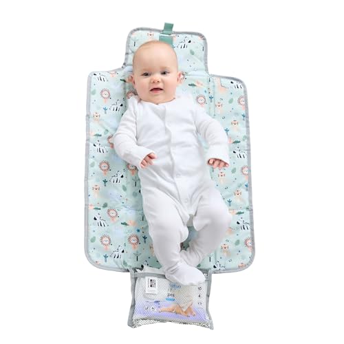 Polar Gear Baby Changing Mat – Wipe-Clean Changing Mat for Newborns – Travel Changing Mat with Pocket – Padded, Foldable Changing Matt Baby – Safari