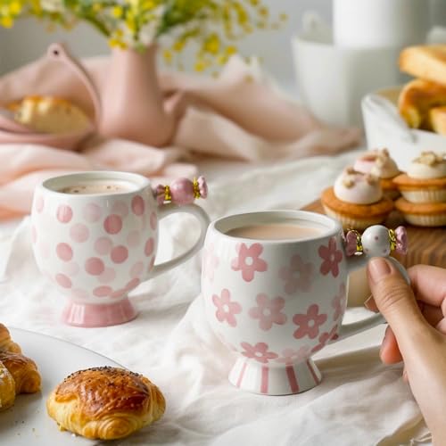 Image of DIF DECO Ceramic Mug Cute Candy Shape, Unique Holiday Mug with Handle Hot Cocoa Cup Perfect for Tea & Coffee Lovers, Gifts for Family Friends or Children 12 OZ (Pink Flowers)