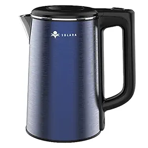 SOLARA Premium Electric Kettle Xtra Large | 1.8L Double Wall 100% Stainless Steel BPA-Free Cool Touch Tea Kettle with Overheating Protection, Cordless with Auto Shut-Off | Mobile app (Metallic Blue)