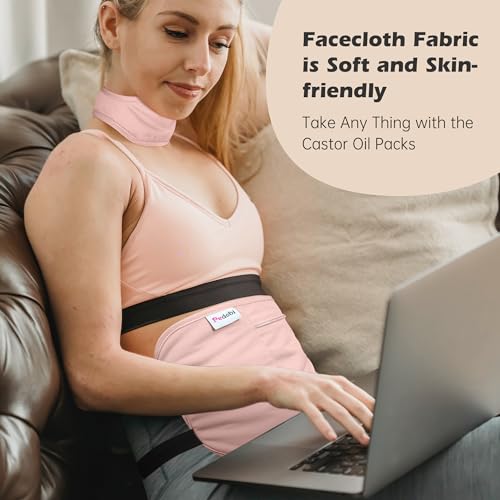 Image of 2 Pcs Castor Oil Pack Wrap, Organic Cotton Castor Oil Wrap for Neck, Liver Detox, Insomnia, Constipation