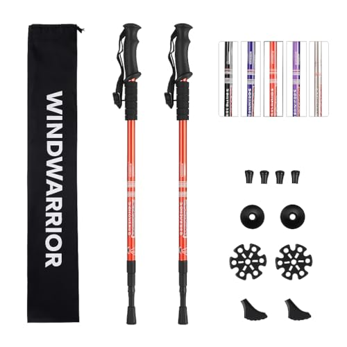 Image of Trekking Poles - Lightweight Adjustable Aluminium Hiking Sticks with Shock Absorber, All-Terrain Tips & Carry Bag (Orange, Pack of 2)