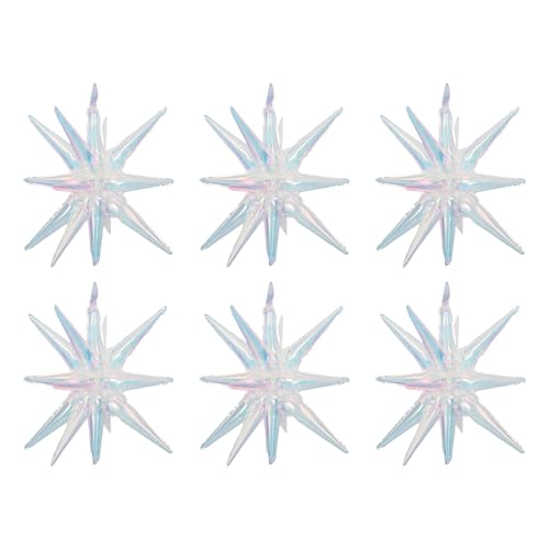22 inch Iridescent Explosion Star Balloon Spike Foil Balloons, Under the sea Party,Wedding Birthday Bachelorette Party Decorations (Transparent Iridescent Explosion Star(6 pcs))