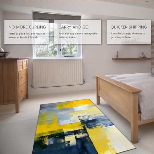 Tapis rétro abstrait scandinave jaune 120x180cm décor de sol