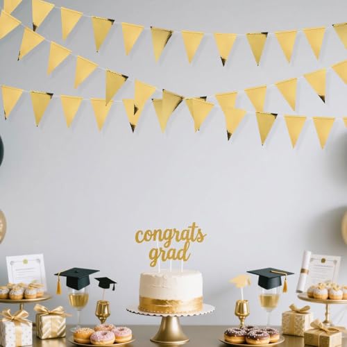 Image of 40Ft Gold Party Decoration Triangle Flag Banner Double Sided Metallic Paper Pennant Bunting Garland for Graduation Wedding Bridal Shower Birthday Bachelorette Engagement Anniversary Hen Party Supplies