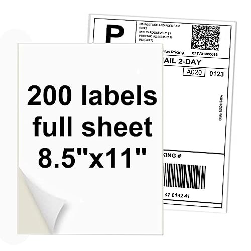 Image of Full Sheet Sticker Paper for Laser & Ink Jet Printers, 8.5 inch x 11 inch Full Sheet Address Shipping Label, 200 Sheets 200 Labels