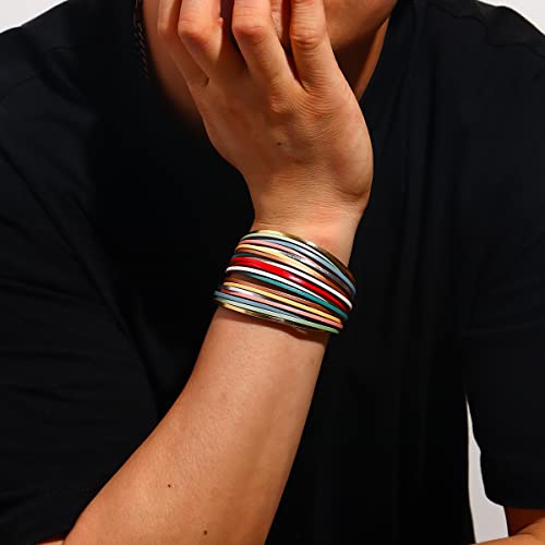 Dimishin Leather Wrap Bracelet For Women Cuff Bangle Bracelet Multi-Strand Braided Colorful Rainbow Leather Wrist Bracelet #TOP2