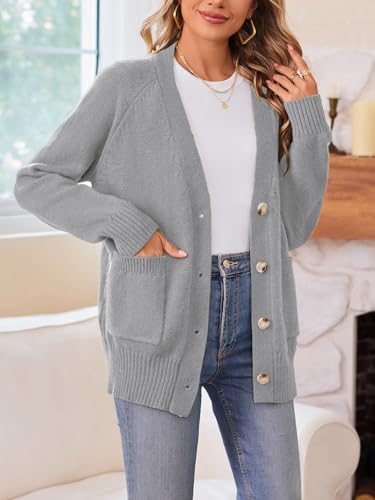 Image of Women's Cardigan Sweaters Button Down Long Sleeve Knit Outwear with Pockets